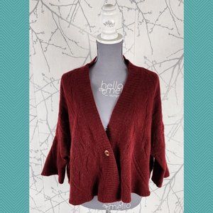 360 Cashmere DarK Red 100% Cashmere Open Knit Cape Cardigan
